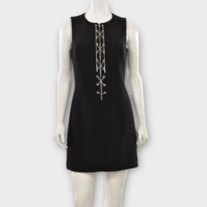 Michael Kors Collection $1790 Runway Black Wool Chain Lace Up Shift Dress 2
